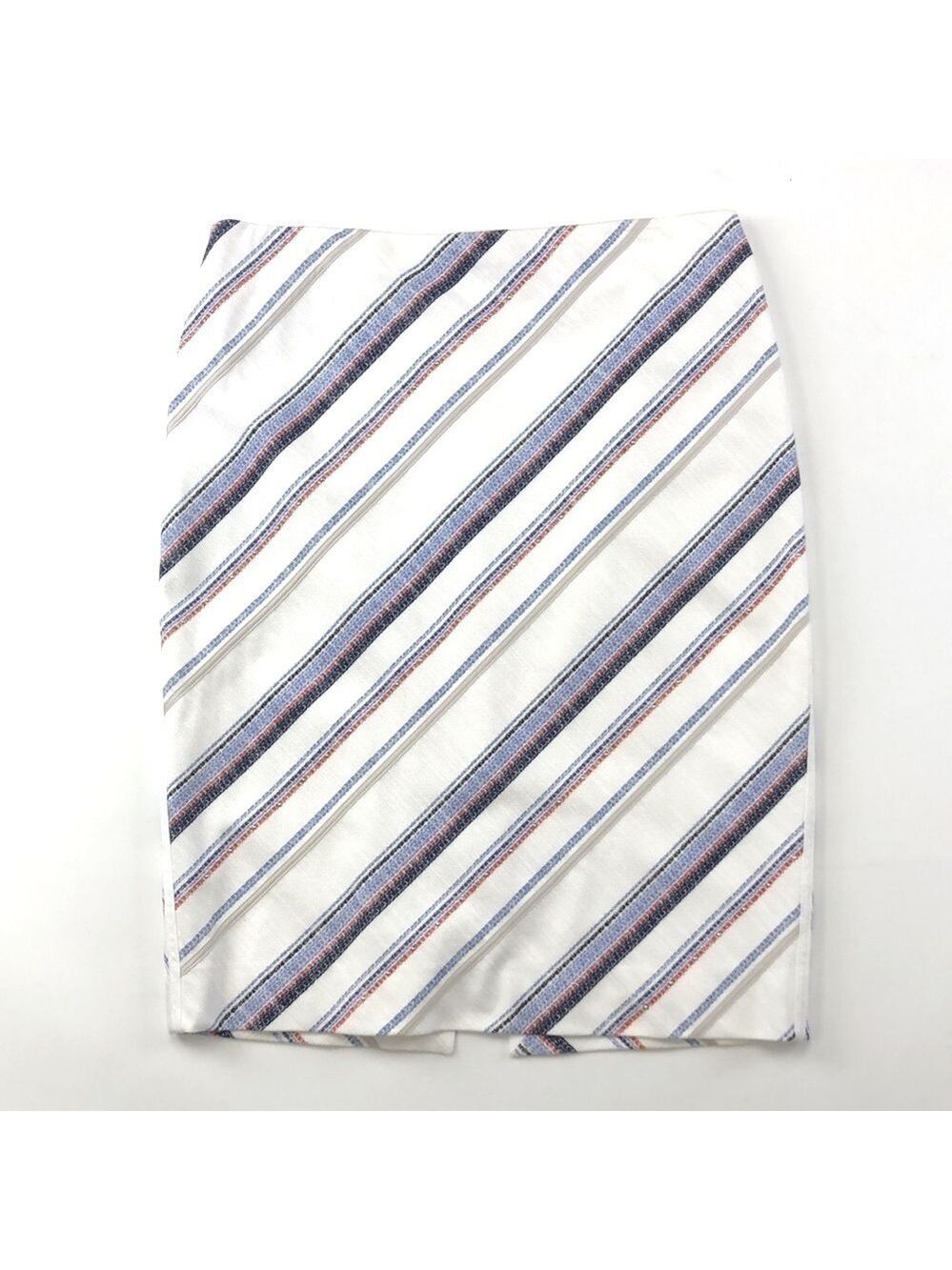White House Black Market skirt white blue textural diagonal stripe lined pencil